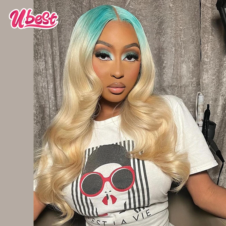 Light BlueColored Body Wave 13x6 13X4 Lace Front Wigs Brazilian Hair Transparent  200% Density 100％ Human Hair Wigs For Women