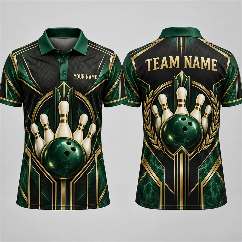 Custom Bowling Polo Shirt Personalized Name Team Name 3D Print Short Sleeve Jersey League Tournament Sports Uniform Bowling Top