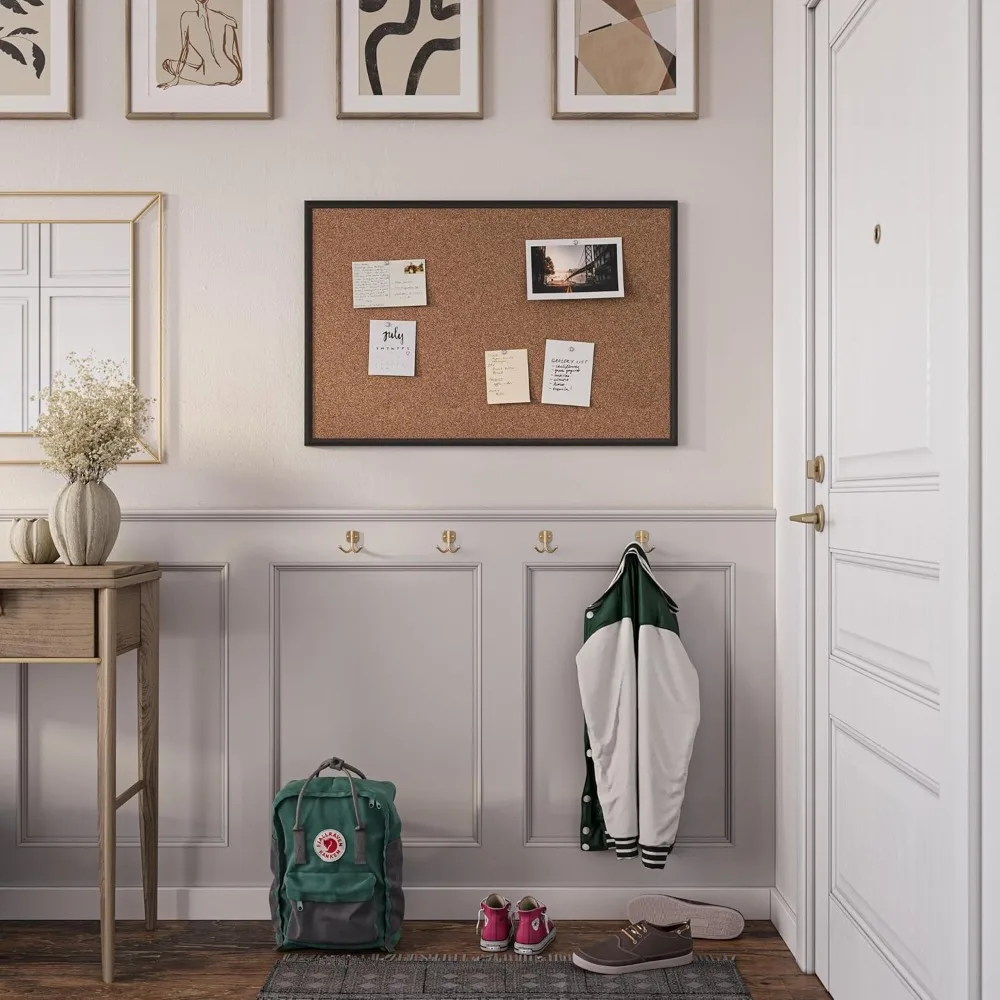 لوحة إعلانات من الفلين والألومنيوم باللون الأسود مقاس 36 × 24 بوصة، سطح تثبيت ممتاز للمكتب والمنزل والفصول الدراسية #6