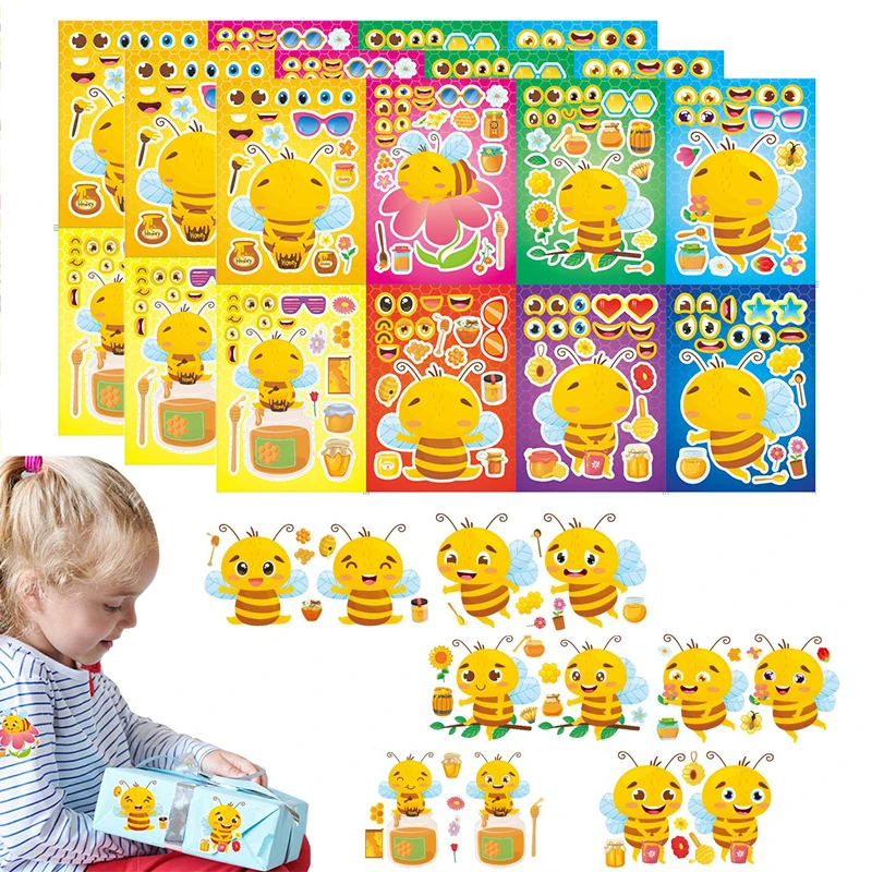 Kids DIY Make A Bee Face Stickers Puzzle Games Toys Create Flower Insect Jigsaw Assemble Accessories Craft Stickers Toys Gifts