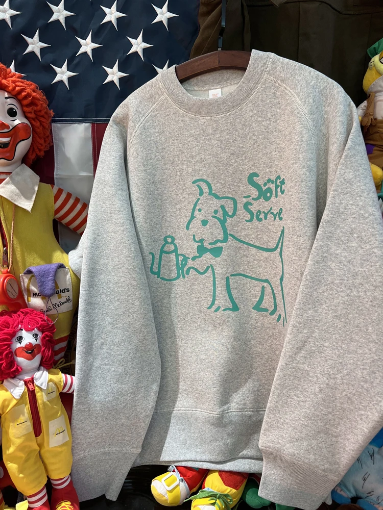 Retro americano vintage bonito pequeno cão moletom com capuz ex fce forrado oulder inserção sobrecarga moletom para casais