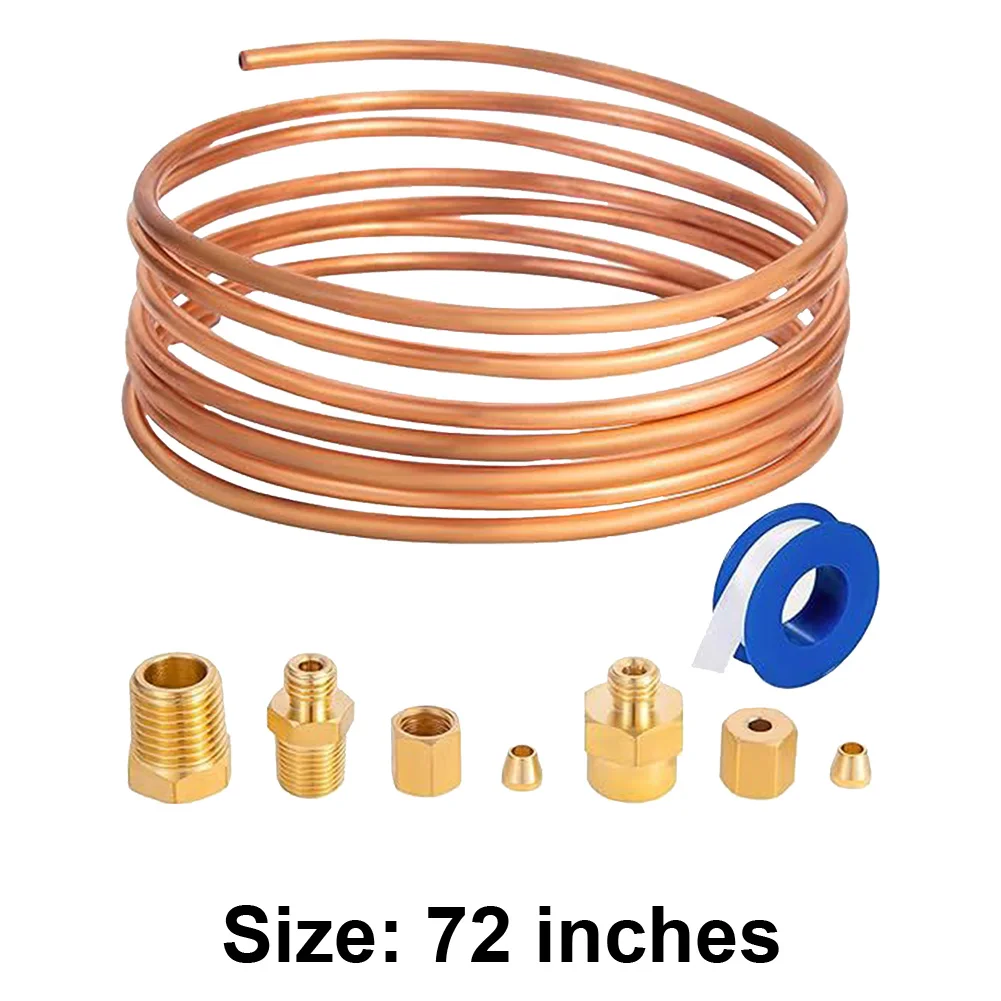 

72 Inch Set of Copper Tube and Threaded Parts Copper Copper Line Tubing Install Kit W/Fittings 1/8 Diameter