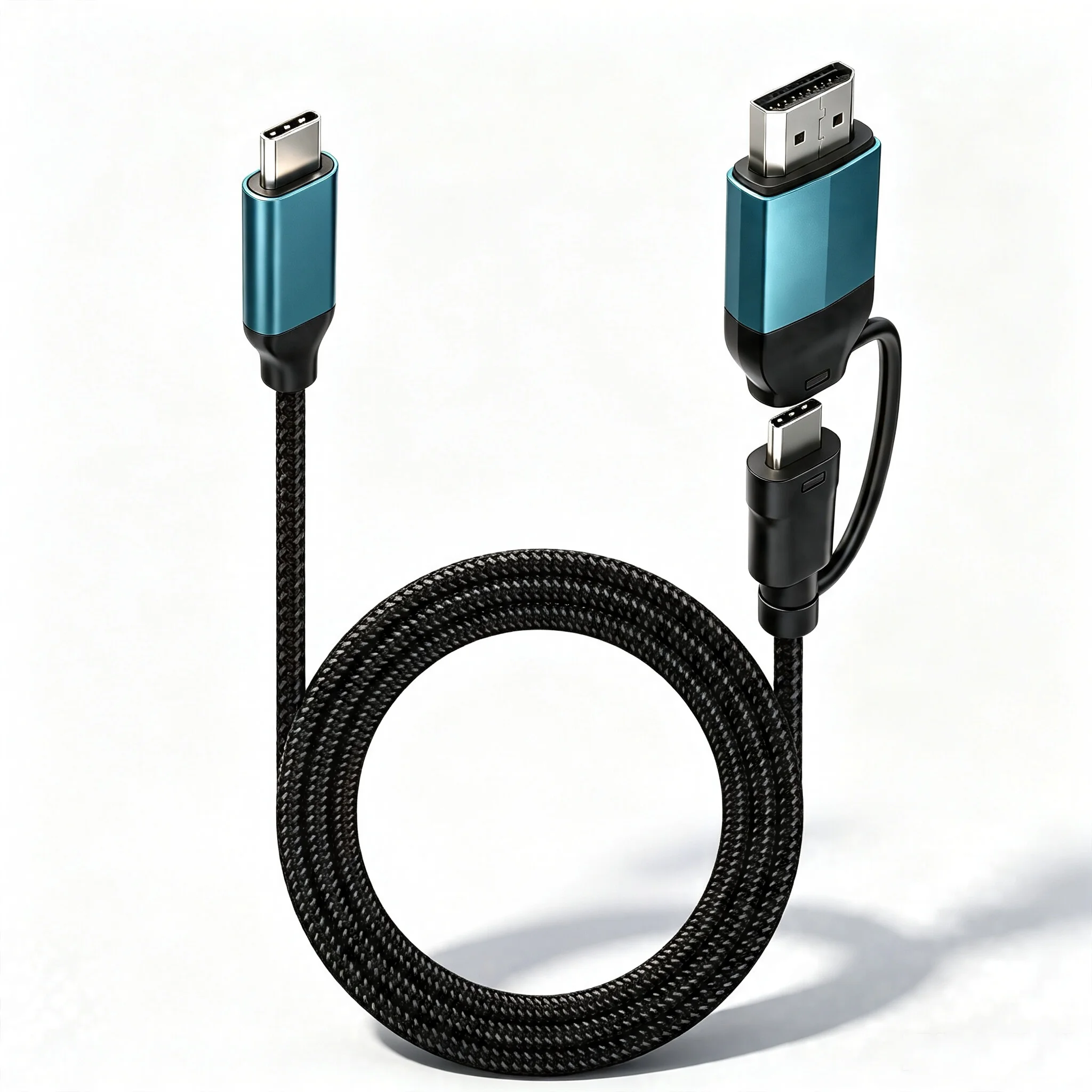 2-in-1 USB-C to USB-C & HDTV Cable 4K@30Hz HD Video 60W PD Fast Charging 10Gbps Data Transfer Sync Cord for Laptop Phone Monitor