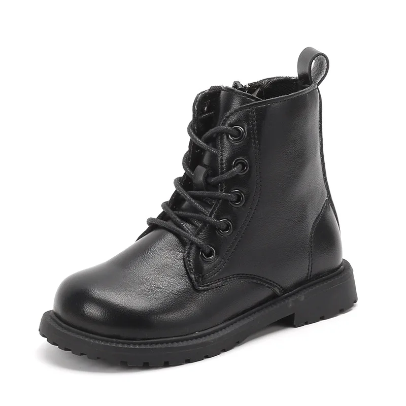 Early Autumn Children Leather Boots Baby Soft Cow Muscle Sole Single Boots Girls Retro High-top Boots Students Performance Boots