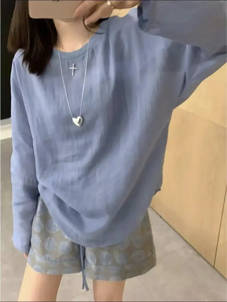Summer Faion Casual Lino Lungo Sve Top da donna a vita alta Orbs Set in due pezzi Protezione solare Set pullover rotondo Ne