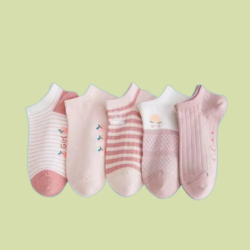 Chaussettes courtes basses roses pour femmes, chaussettes bateau décontractées, bouche peu profonde, fines, mignonnes, confortables, été, nouveau, 5/10 paires