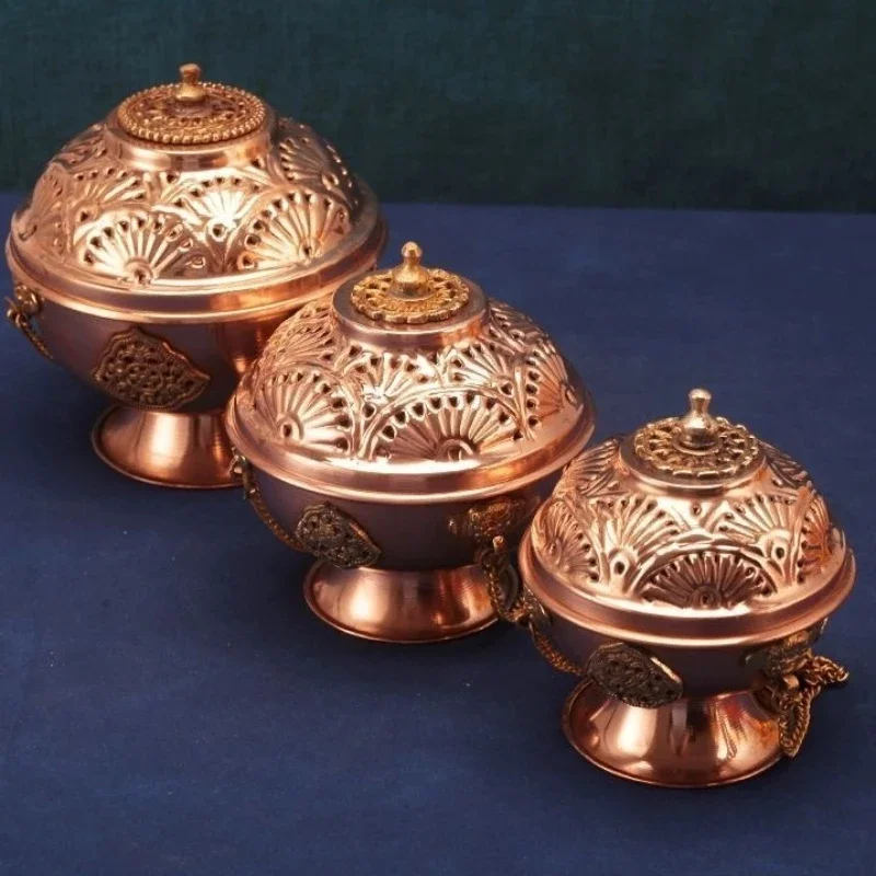 Multifunctional Hanging Incense Burner Red Copper Hollowed-out Aromatherapy Pile Stove Meditation Smoke Furnace Altars Ornament