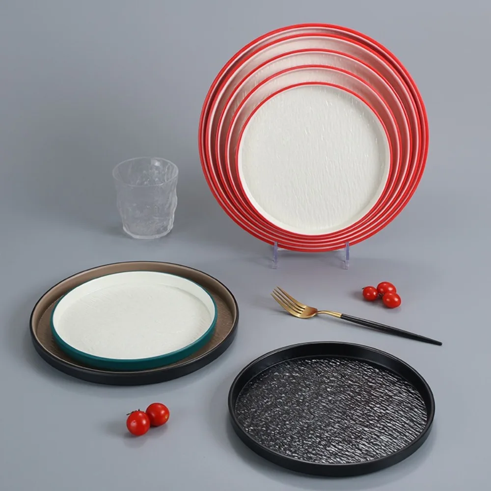 Convenient Stone Grain Western Food Plate Round Melamine Steak Plate Thickened Heat-resistant Fruit Salad Plate Breakfast