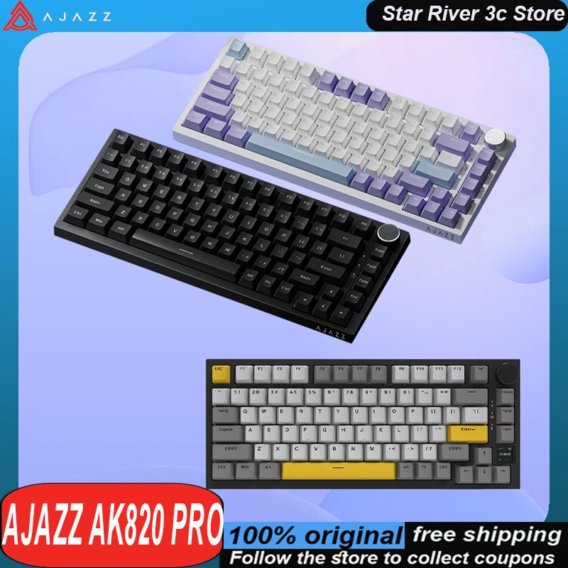 Ajazz Ak820 Pro Mechanical Keyboard Wireless Tri mode Gasket structure Multi functional knob Hot Swap Customized Gaming Keyboard