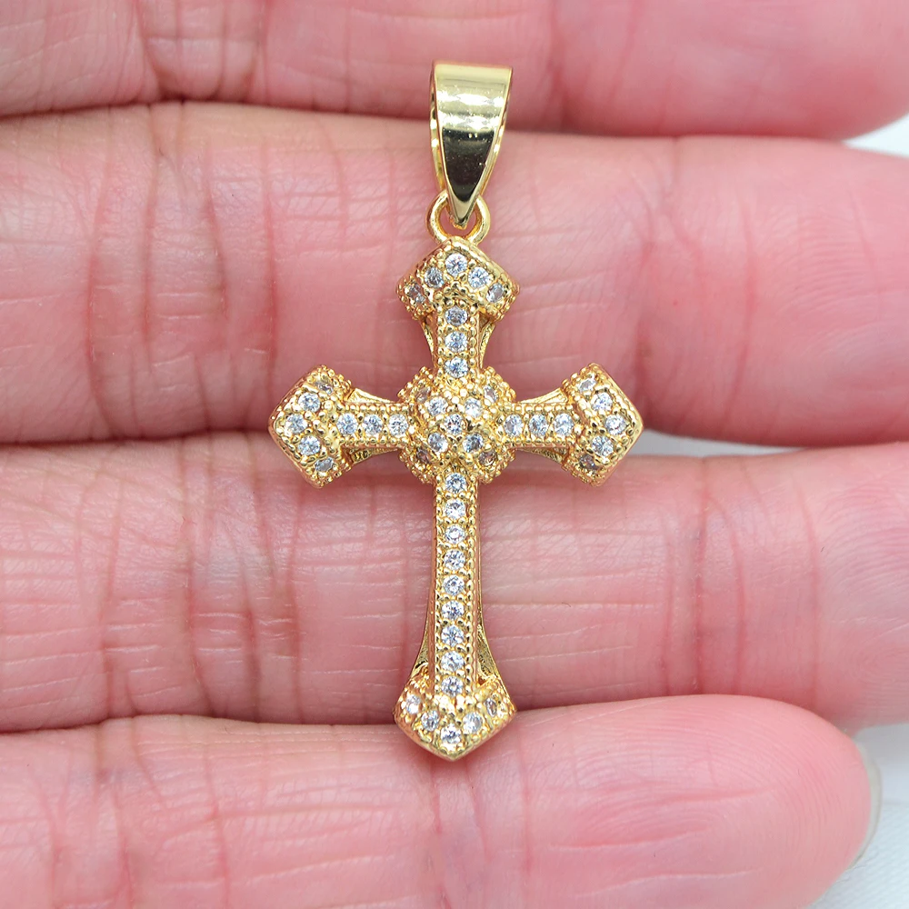 High Quality Gold Color Clear Cubic Zirconia Women Gorgeous Wrapped Cross Pendant Jewelry