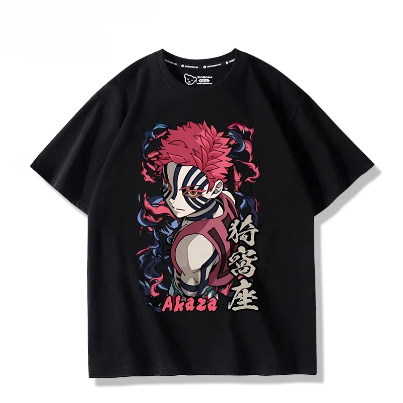 

Летняя мужская футболка с принтом «Приключение аниме Akaza», футболка из 100% чистого хлопка, удобный повседневный топ с короткими рукавами
