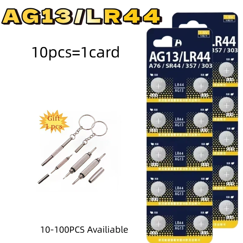 10-100Pcs 1.5V LR44 AG13 Button Cell Batteries 140mAh Reliable Power for Calculators & Electronic Gadgets