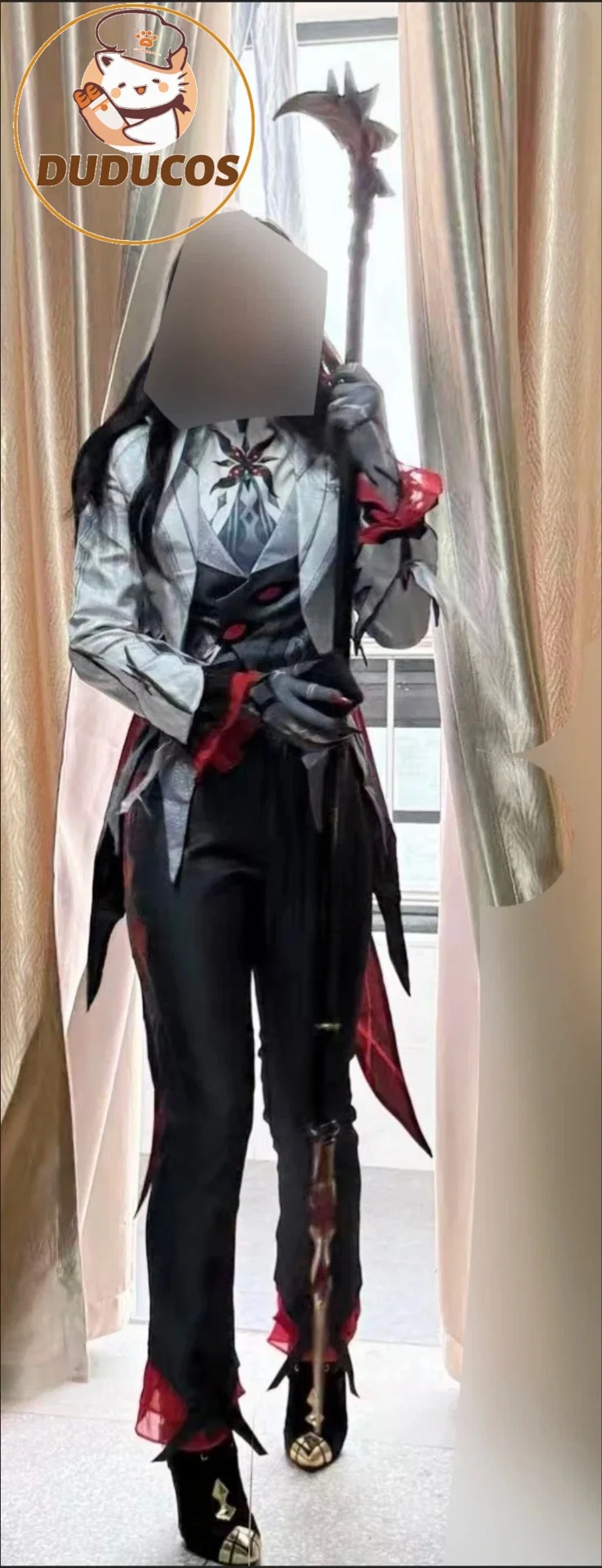 NA STANIE Arlecchino Cosplay Gra Genshin Impact【S-2XL】DUDU-N Damski Kostium Halloween Fatui Harbinger Arlecchino Rekwizyt Peruka