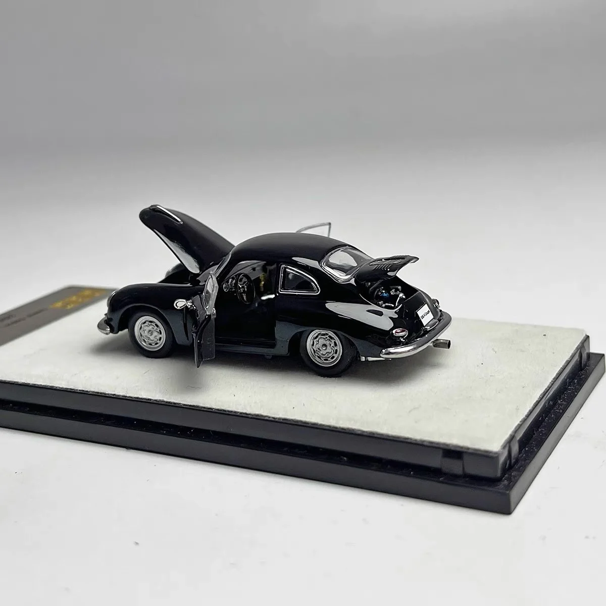 Edición limitada 1/64 Porsche 356 aleación negra modelo en miniatura fundido a presión completamente abierto, decoración para adultos, juguete para niños, regalo de cumpleaños para niños