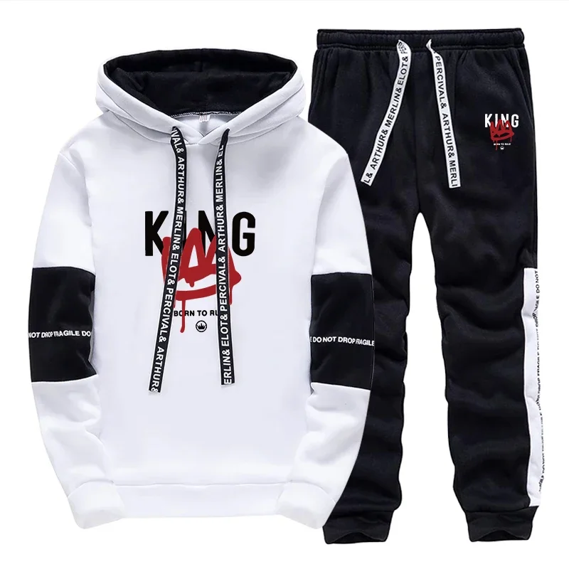 King Printing Mens Tracksuit Casual Sweatshirts Sweatpants 2 Pcs Set Daily Sportswear Suit Outdoors Sports Jogging Mens Clothing