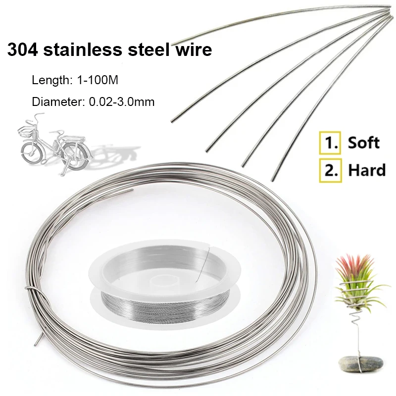 100 m-1m länge 304 Edelstahl draht Weich-/Harts tahl draht durchmesser 0,02 mm-3mm Einzels trang bindung Weicheisen draht Rostschutz