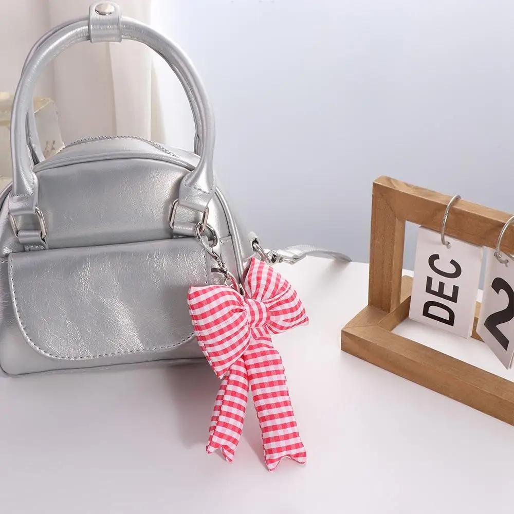 Dulce rejilla arco bolsa colgante Balletcore estilo coreano 3D Bowknot llavero mochila decoración teléfono cadena Y2k bolsa colgante niñas