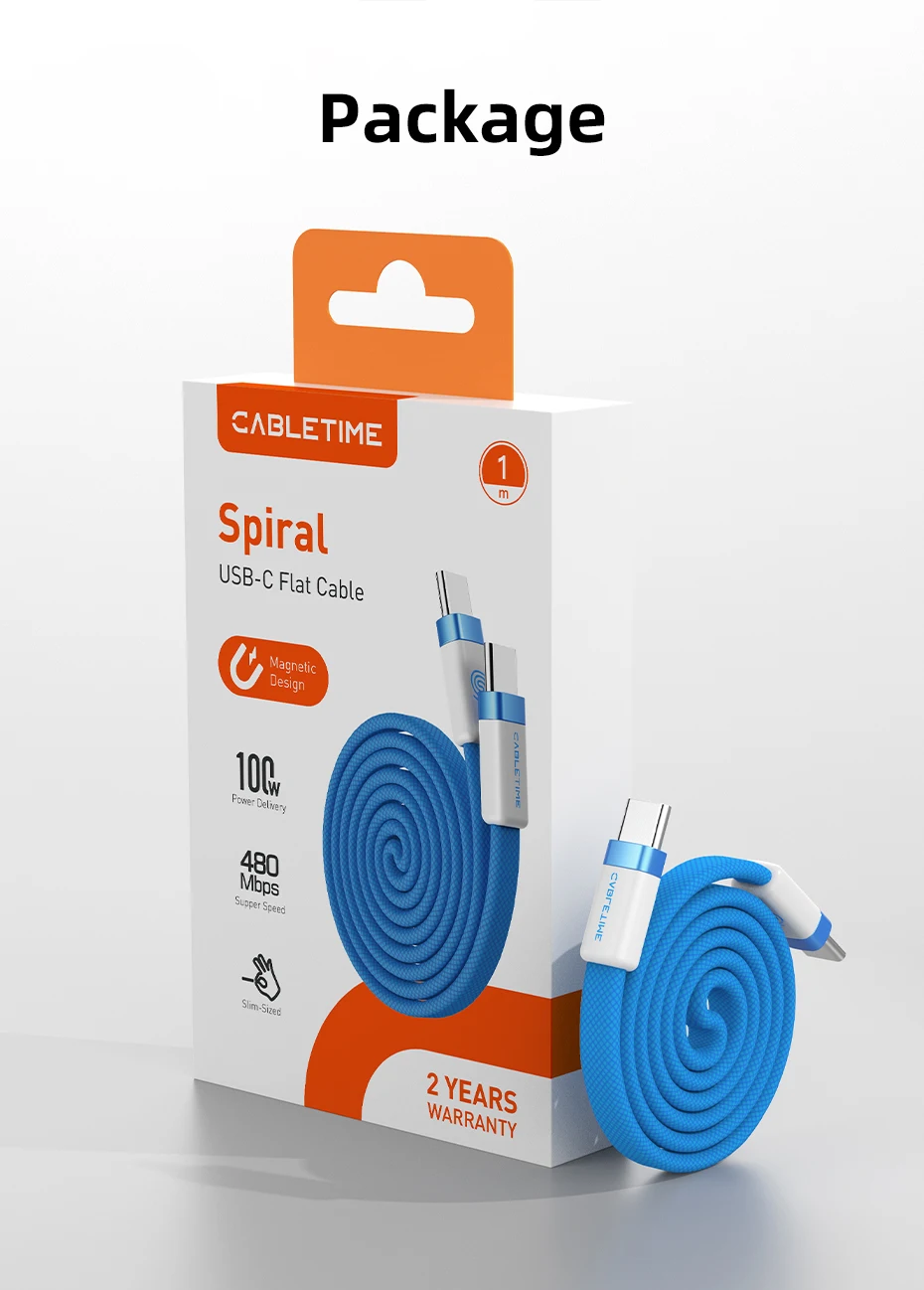 CABLETIME USB-C Kabel Magnetisches Typ-C Kabel PD100W 480Mbps Flachkabel Hochgeschwindigkeitsübertragung für HUAWEI Xiaomi iPhone 17/16 C-Kabel – Detail 34