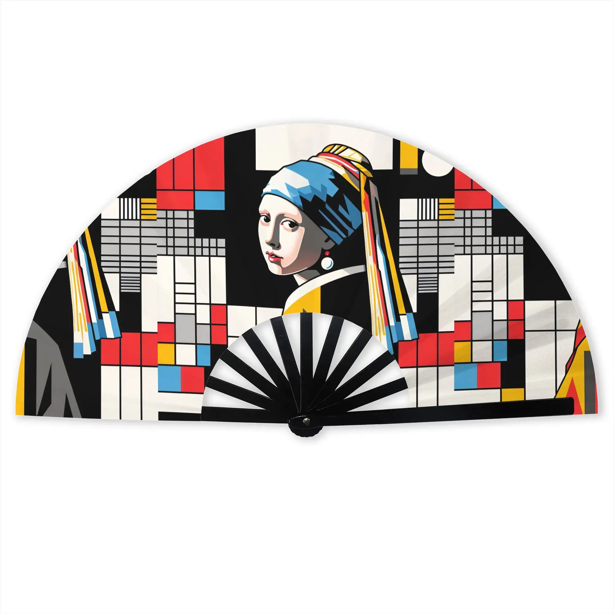 Personalised Abstract Art Mondrian Promotional Gift Hand Fan Event Souvenir  Durable Folding Fans Novelty Bulk Pack Fan
