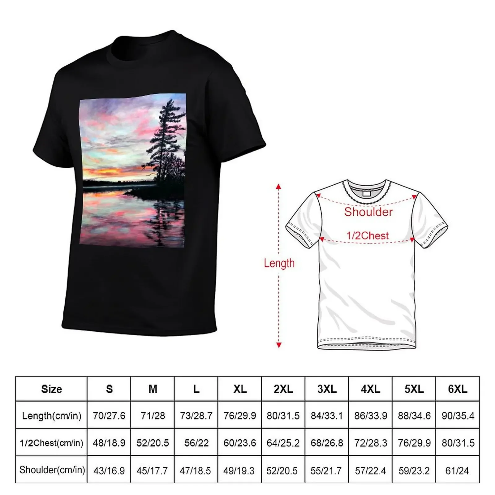 Water Lake Reflection Sunset Pink Sky Painting T-Shirt for a boy quick-drying mens shirts graphic tee