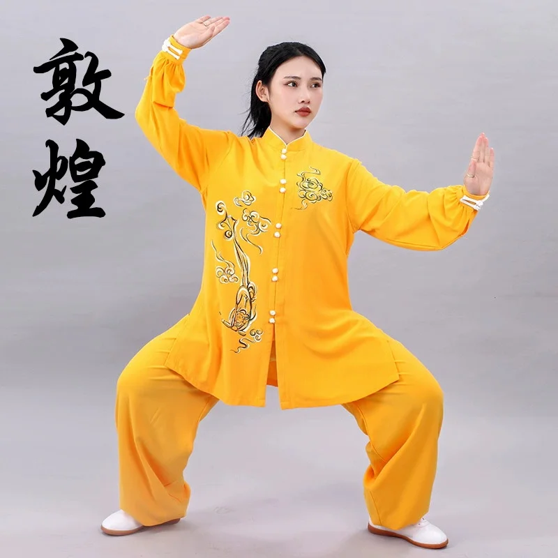 2025 Traditional Chinese Tai Chi Kung Fu Uniform National Cloud Print Exercise Wushu Clothing Martial Arts Kung Fu Tops+pants