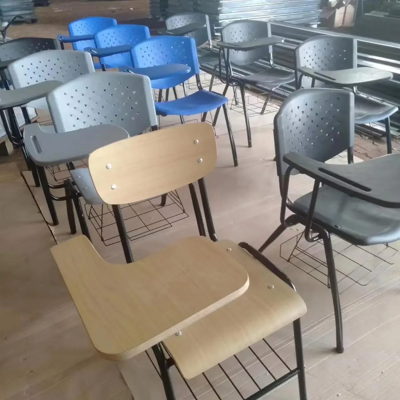 

'modern primary student school furniture outdoor cheap stackable ergonom wholesale plastic chairs with writing tablet