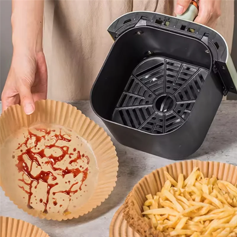 YCOC-100PCS مقلاة هوائية مقاومة للزيت ومقاومة للماء بطانات ورقية للاستعمال مرة واحدة 20 سم صفائح صينية الخبز