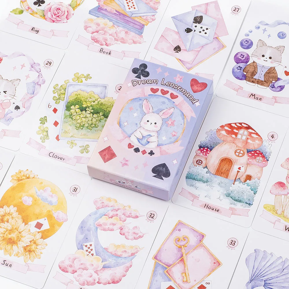Rana 42 Peças Baralho de Tarô Lenormand Psíquico, Cartas de Oráculo Mágico, Baralho de Profecia 8.9*5.7cm para Adivinhação e Leitura de Oráculos