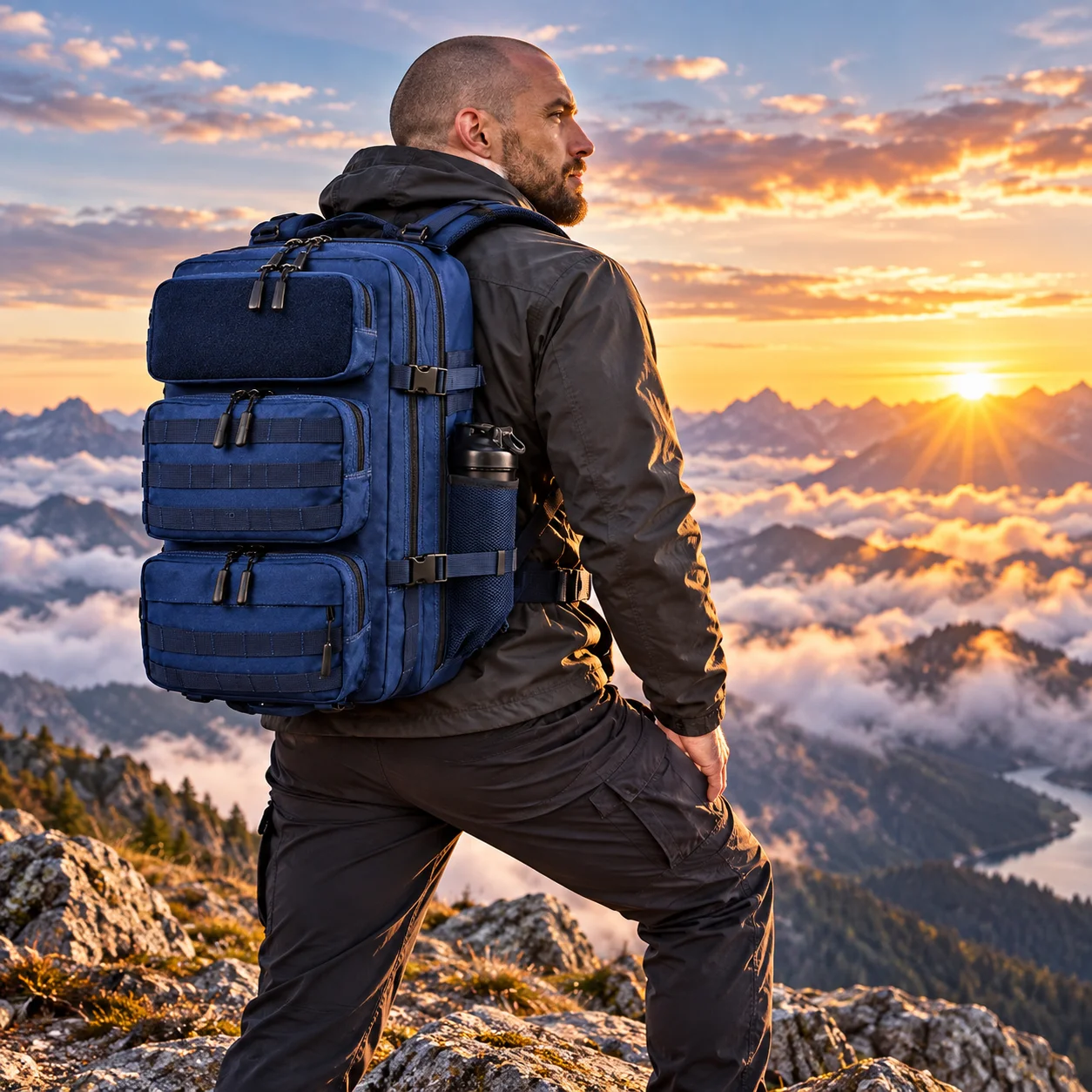 Large Capacity 55L Men Tactical Rucksack Sports Gym Backpack Separate Shoe Compartment Camping Hiking Business Travel Bag