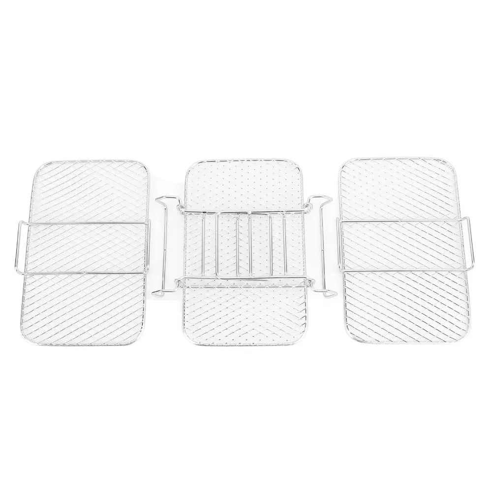 Stainless Steel Air Fryer Rack Rectangle Shape 3 Layer Stackable Baking Rack Silver Detachable Design Fryer Rack Bacon Cooking