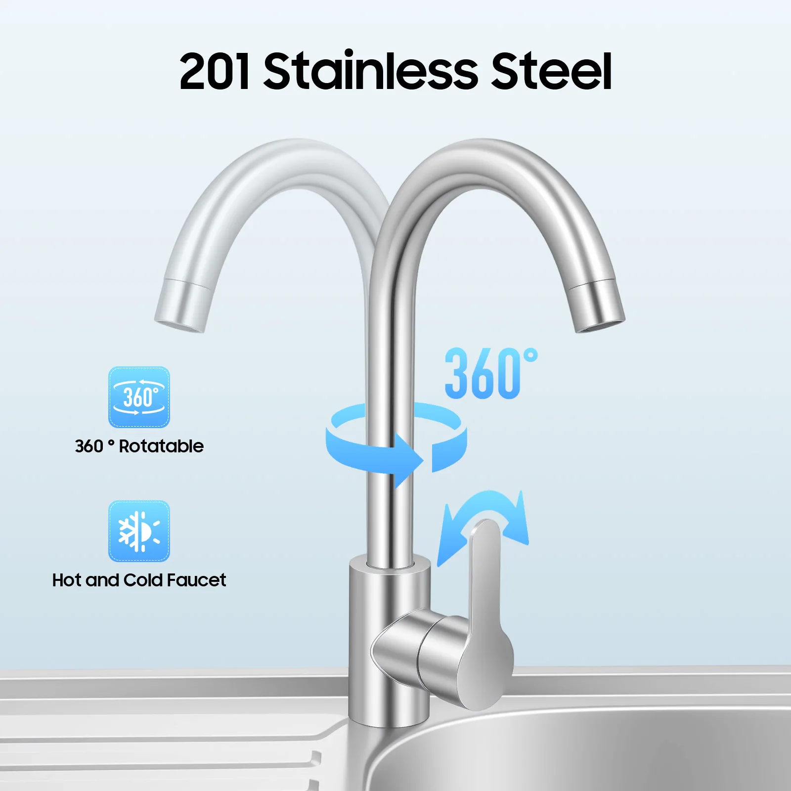 Stainless Steel Sink with Faucet, Freestanding Kitchen Sink for Garden Camping Outdoor, with Storage Rack & Adjustable Feet