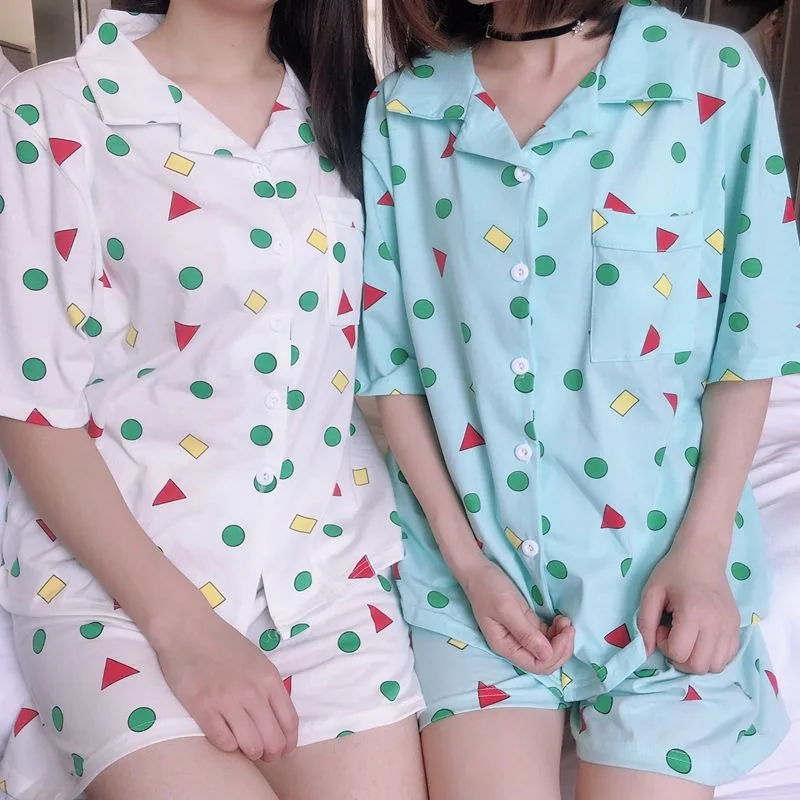 

Popular Crayon ShinChans Creative Peripheral Short Sleeved Pajamas Women's Summer Cute Geometric Home Clothes Popular Shorts Set