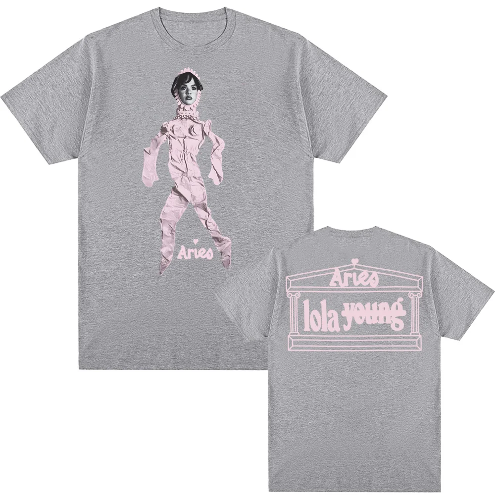 آريس X لولا يونغ بلاك دول طباعة تي شيرت لولا يونغ الصيف روك كم المتضخم 100% ملابس علوية من القطن الملابس الجولة الرقبة للجنسين بلايز #3