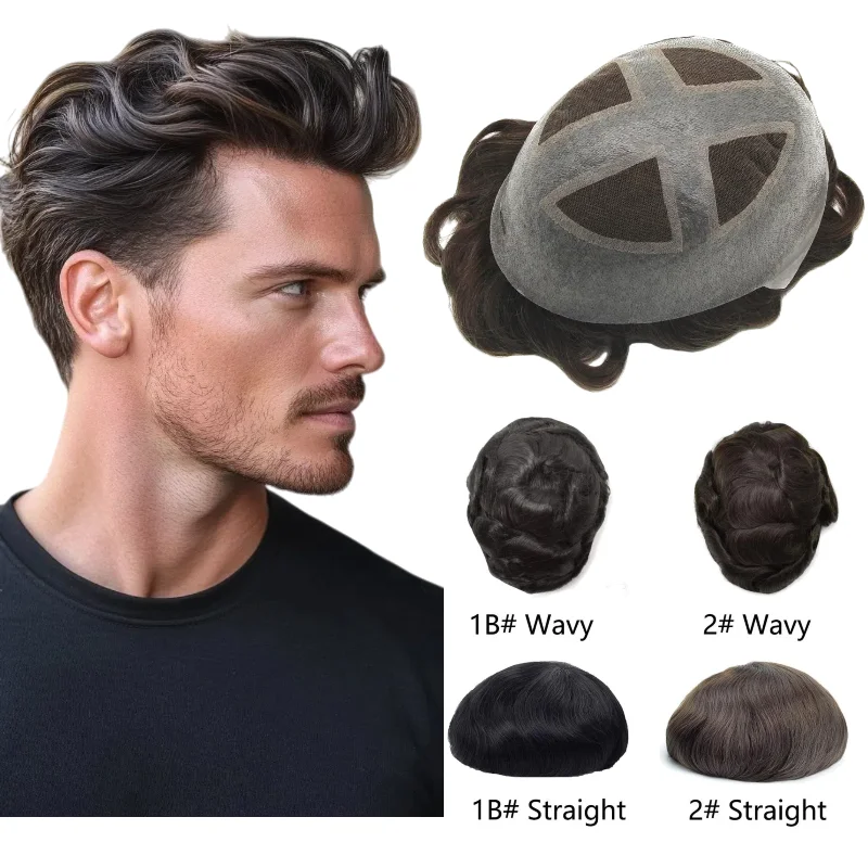 

Men Toupee Human Hair Cross Over PU | Mono Base & Lace+PU, Tangle Free & Shedding Proof Hair Replacement Hairpiece