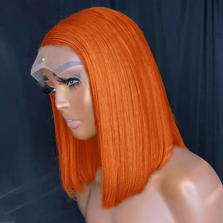 230% Bone Straight Short Bob 13x4 Lace Frontal Wigs 350 Dark Orange Colored Brazilian Hair Transparent Lace Front Human Hair Wig