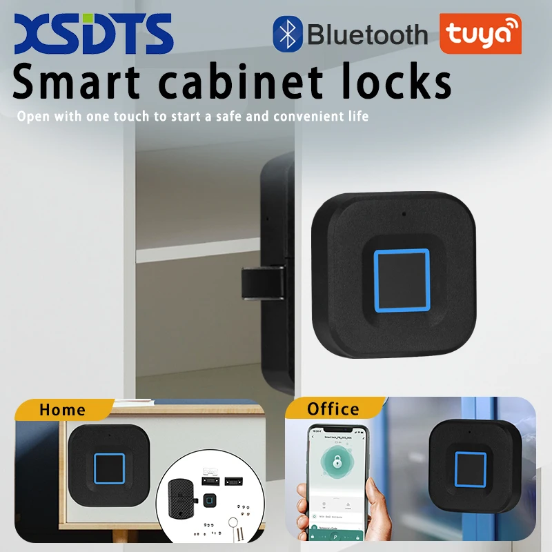 XSDTS Biometric Tuya App Fingerprint Lock Black Keyless Cabinet Smart Door Lock Drawer Locks Anti-theft Long Standby Time image 2