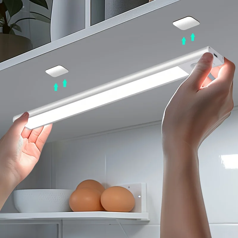 Motion Sensor LED Night Light USB Rechargeable Wireless Magnetic 30cm Long Bar Tube Light 52 LEDs 1500mAh Battery Auto On Off Under Cabinet Lighting For Kitchen Wardrobe Bedside Staircase Hallway Closet Bookshelf Pantry Cordless Portable Wall Mounted Lamp