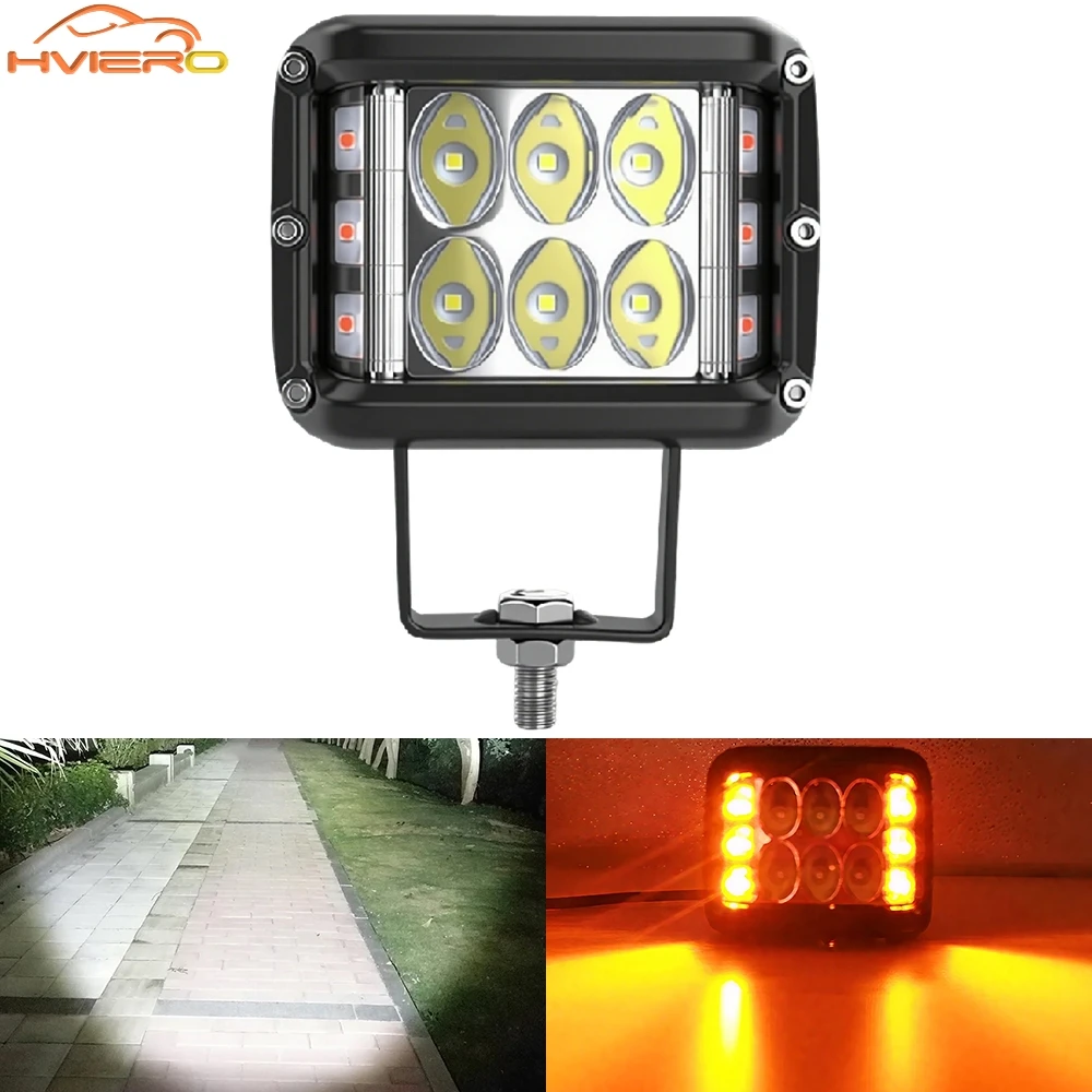 

1pc Car 12LED Work Light Bar Cube Side Pod White and Amber Strobe Lamp super Bright Truck Signal Bulb Lighting auto accessories