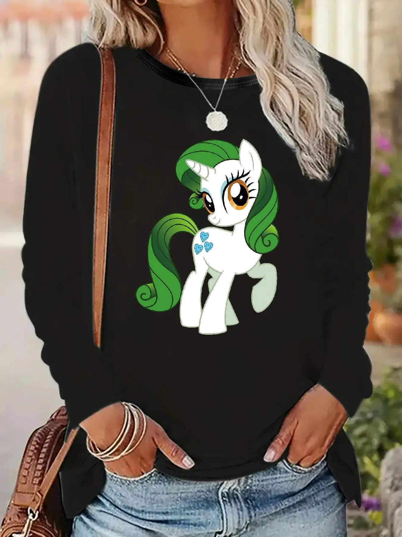 MY LITTLE PONY M2626 (71) Camisetas de Manga Larga para Mujer, Primavera-Verano, Estilo Deportivo Informal, 95% Poliéster + 5% Elastano