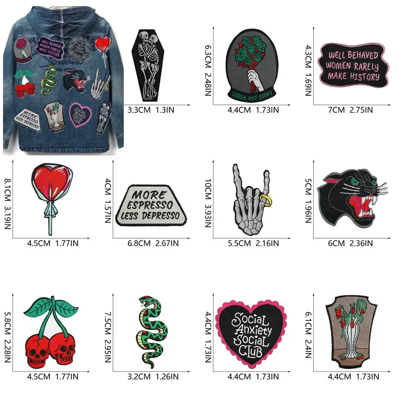 1Pcs Patch Stickers Iron On Patches for Clothing Sewing Punk Skeleton Embroidery Fusible Applique Badge Bag Decoration Stripes