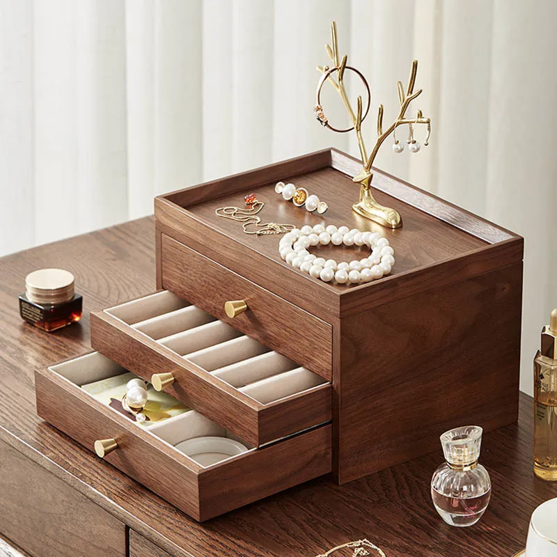 

Multi-layer Luxury Wood Jewelry Storage Box with Separable Design and Large Capacity Fashionable Elegant Brass Deer Jewelry Rack