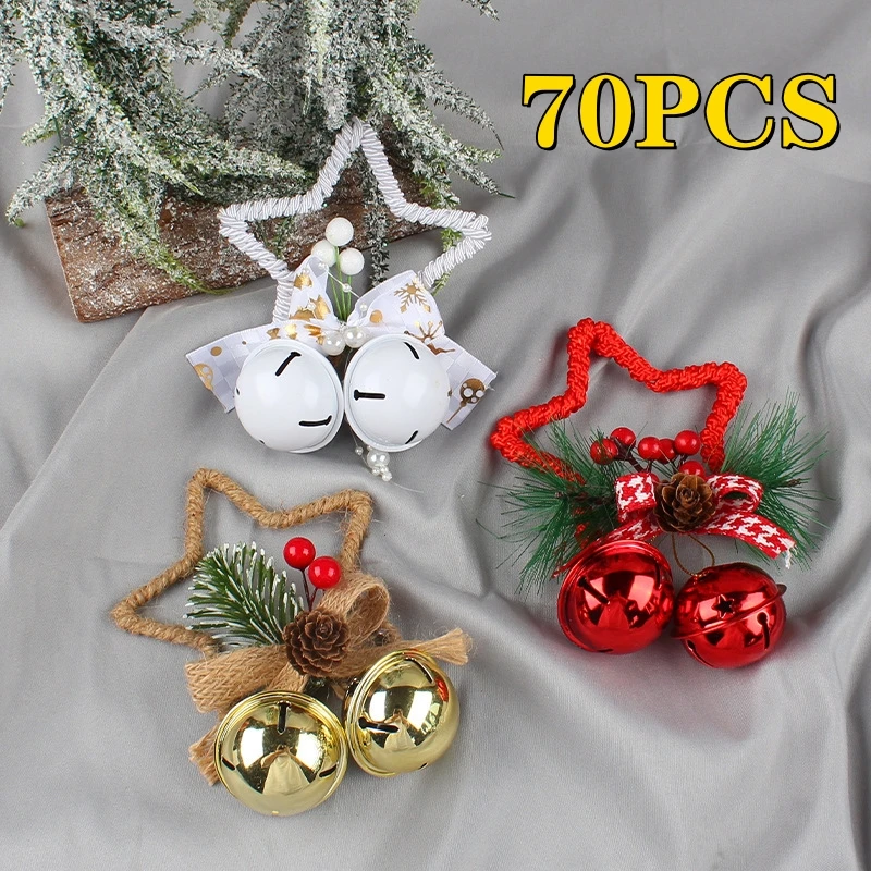 70pcs Cangyan Christmas Pentagon Bell Accessories Pendant DIY Christmas Tree Pendant Bow Knot Bell Window Props