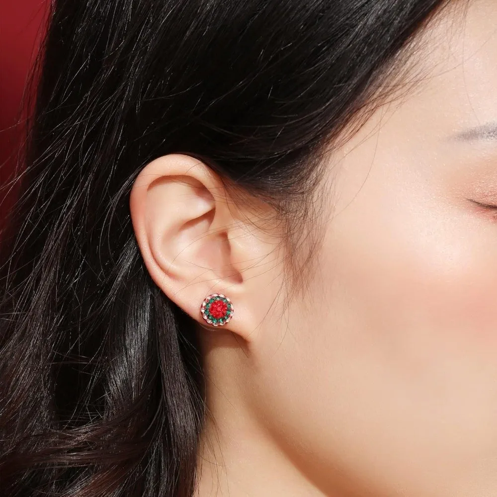 Red Enamel Christmas Stud Earrings Sparkling Trendy Santa Hat Earrings Multicolor Lightweight Rhinestone Ball Earrings Women