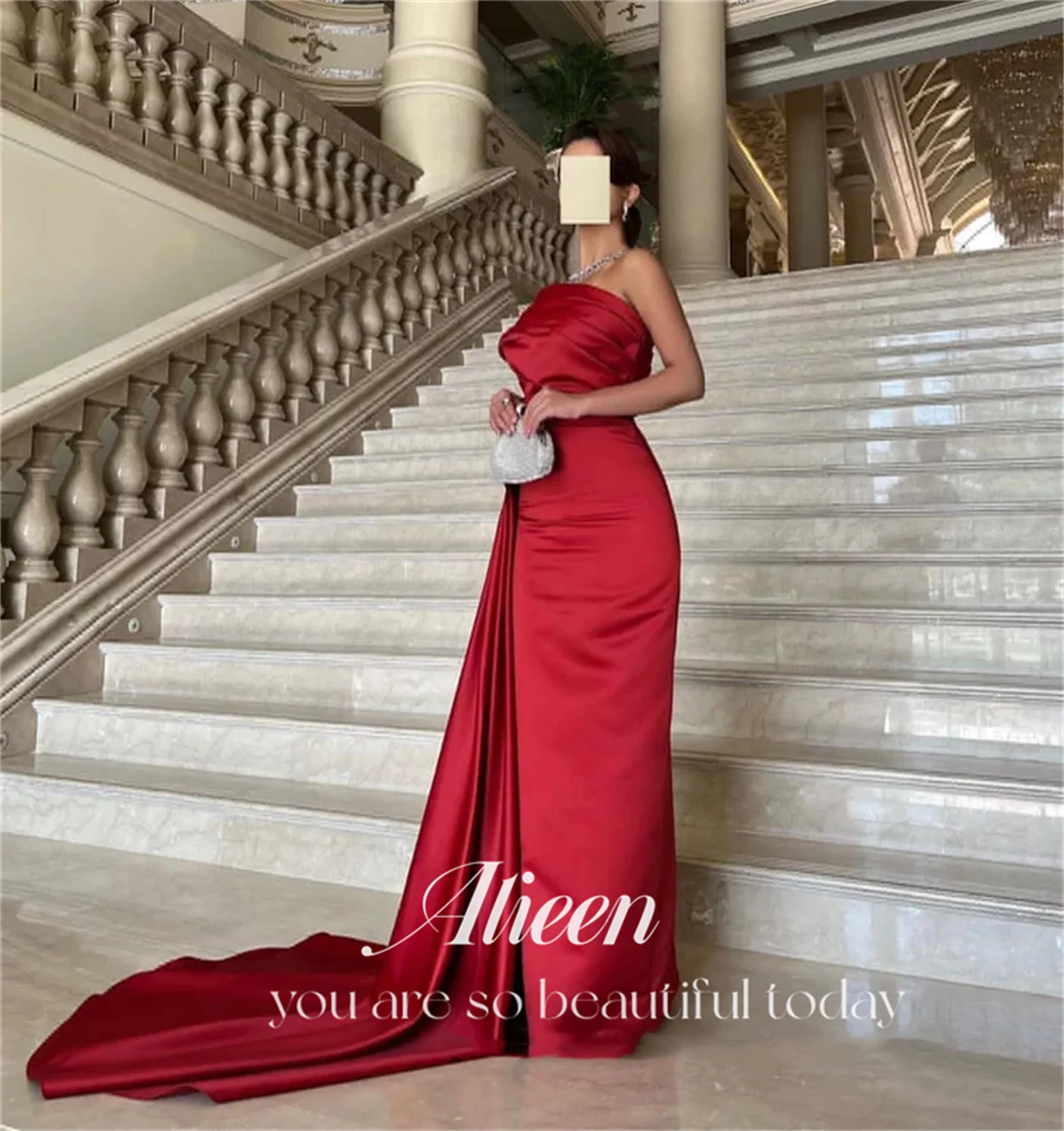 Aileen-vestido vermelho de cetim feminino, vestido longo de baile para ocasiões formais, gala para baile e festa, Arábia Saudita, convidada feminina, 2022