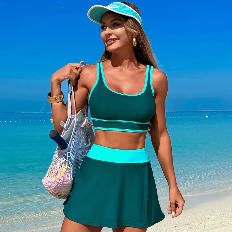 2025 Ladies Summer Quick-Dry Bikini Set for Women Two-Piece Swimsuit with Skirt Hot Spring Beach Swimwear Sporty Clothes Female