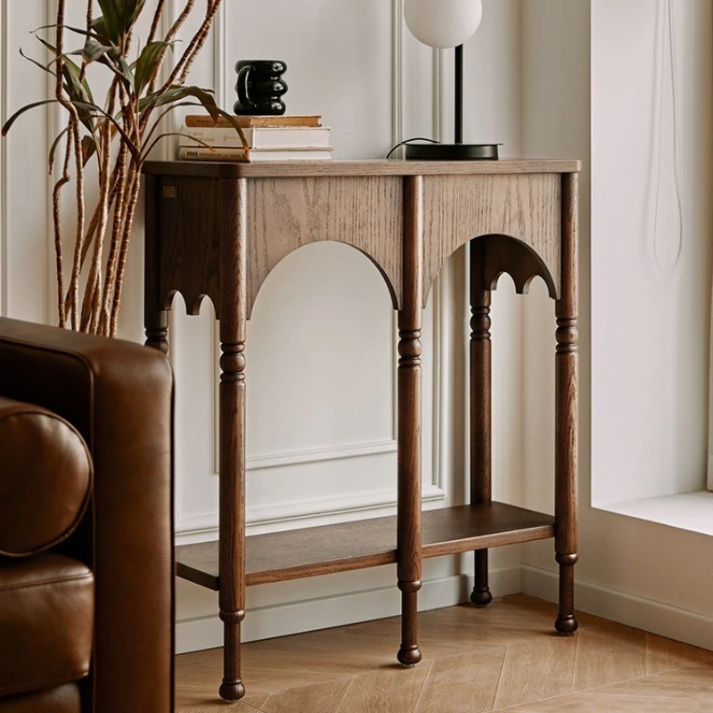 

French retro entrance table narrow entrance table American medieval living room solid wood side cabinet