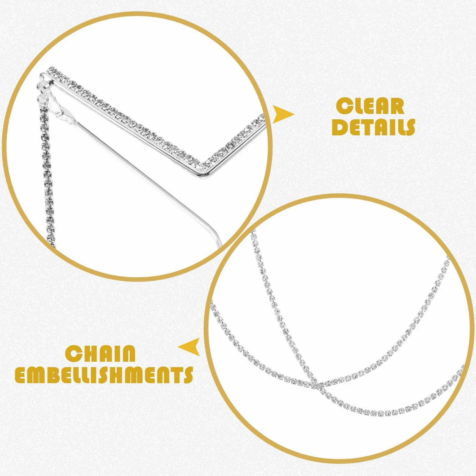 

Rhinestone Half Frame Glasses Chain Punk Metal Silver Extendable Without Lenses Bling Eyewear Retro Trendy For Women Teenagers