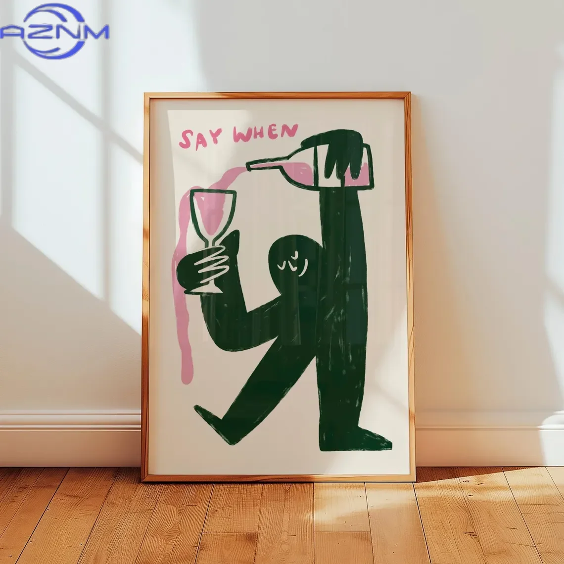AZNM Cozy Wine Toast Abstract Art WALL ART PRINT DECOR – Whimsical 