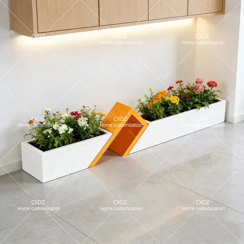 Simple Indoor Outdoor Partition Single Layer Rectangular Wrought Iron Flower Stand Floor To Ceiling Planter Box Balcony