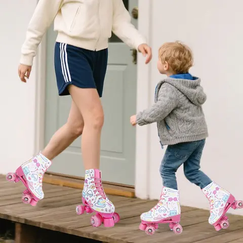 2025 New Double Row Roller Skate Shoes Size 29-41 Flashing Quad Skates For Girls Women Outdoor Skating Training 4 Wheels Sneaker